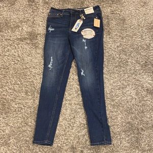 Dark Blue Distressed High Rise Skinny Jeans